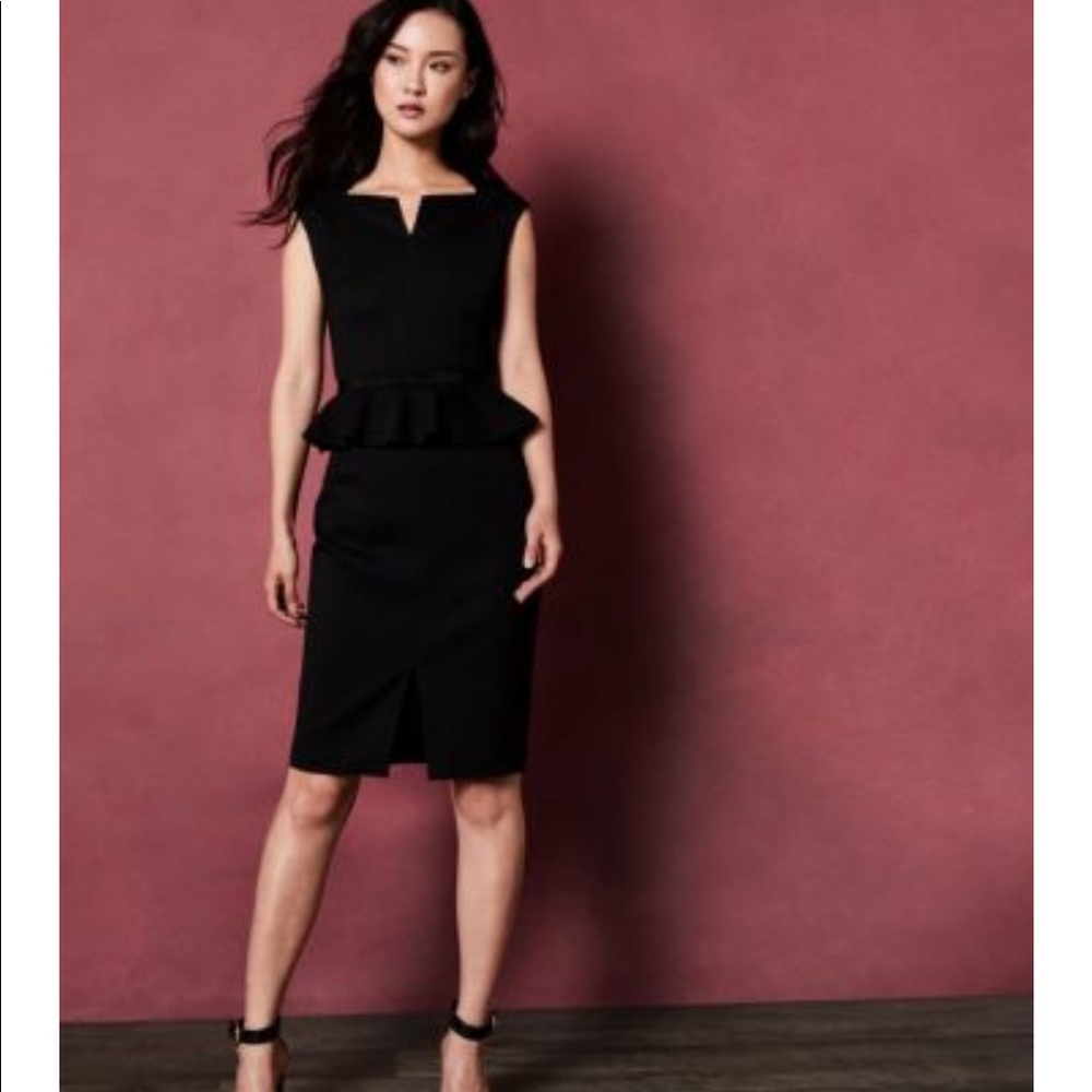 TED BAKER NADAED BOW DETAIL PEPLUM DRESS, BLACK